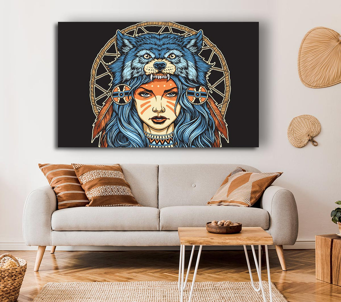 Picture of Wolf Head Woman Canvas Print Wall Art