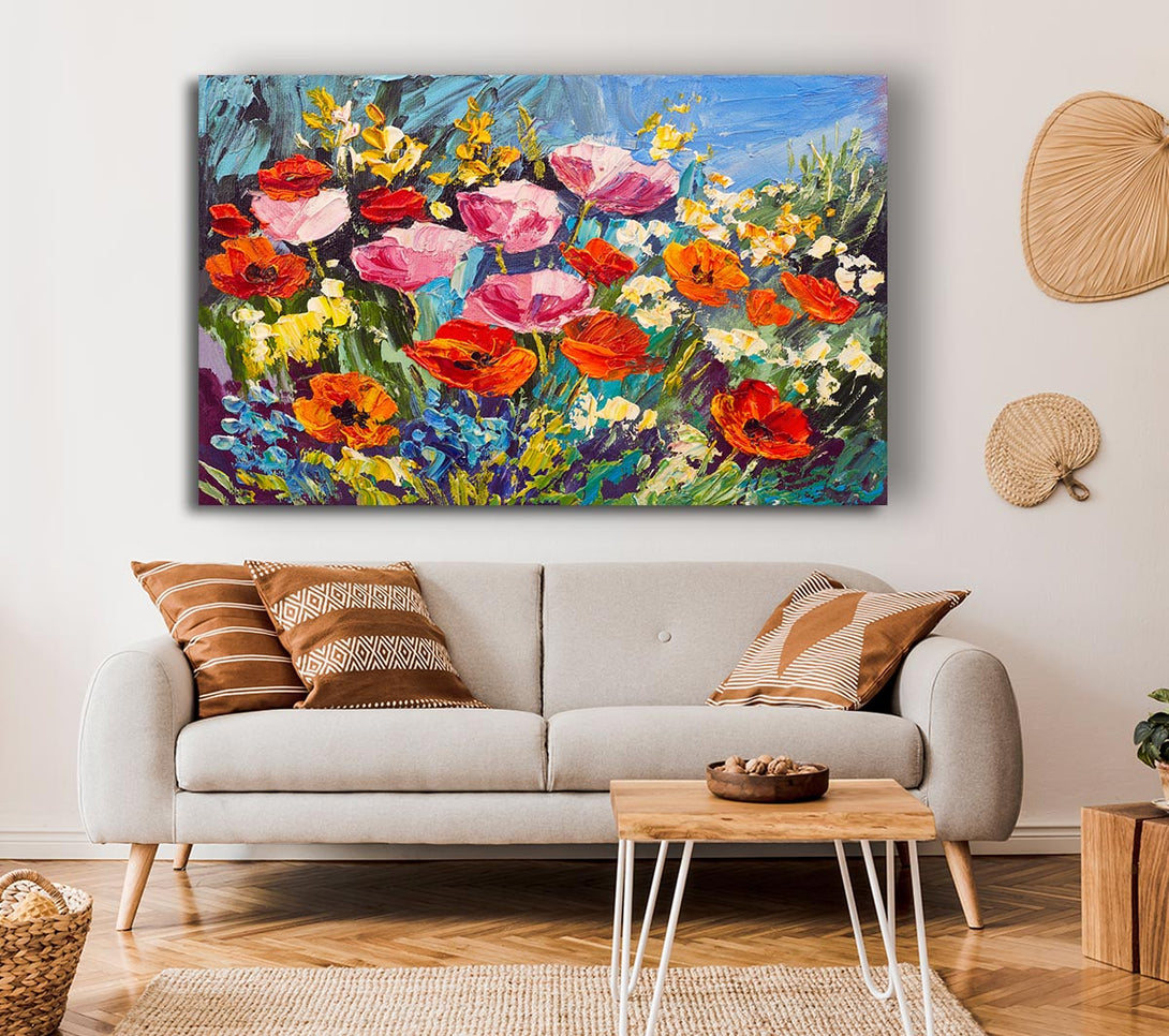 Picture of Mixed Poppies In The Sun Canvas Print Wall Art