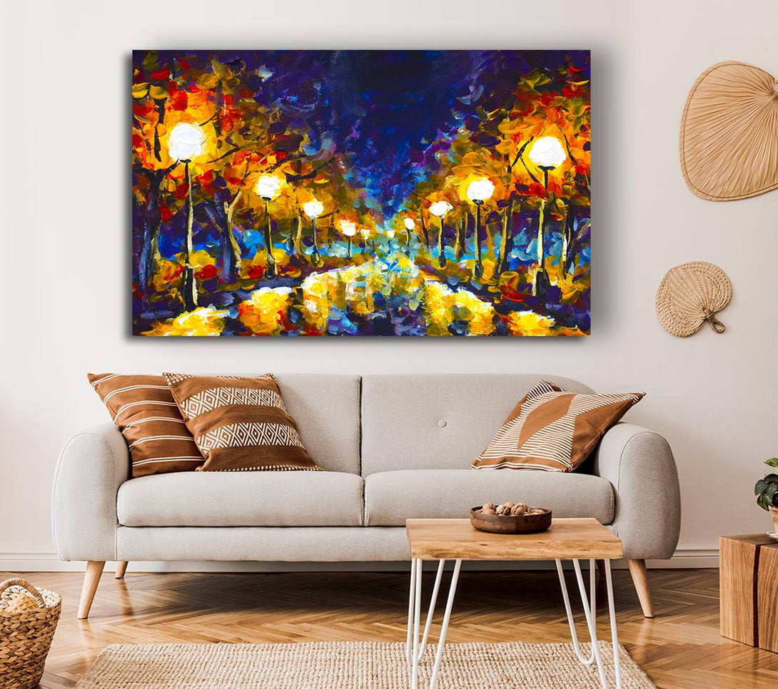Picture of Streetlights At Night Gouche Canvas Print Wall Art