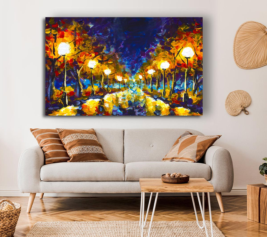  A Canvas Print of Streetlights At Night Gouche Canvas Print