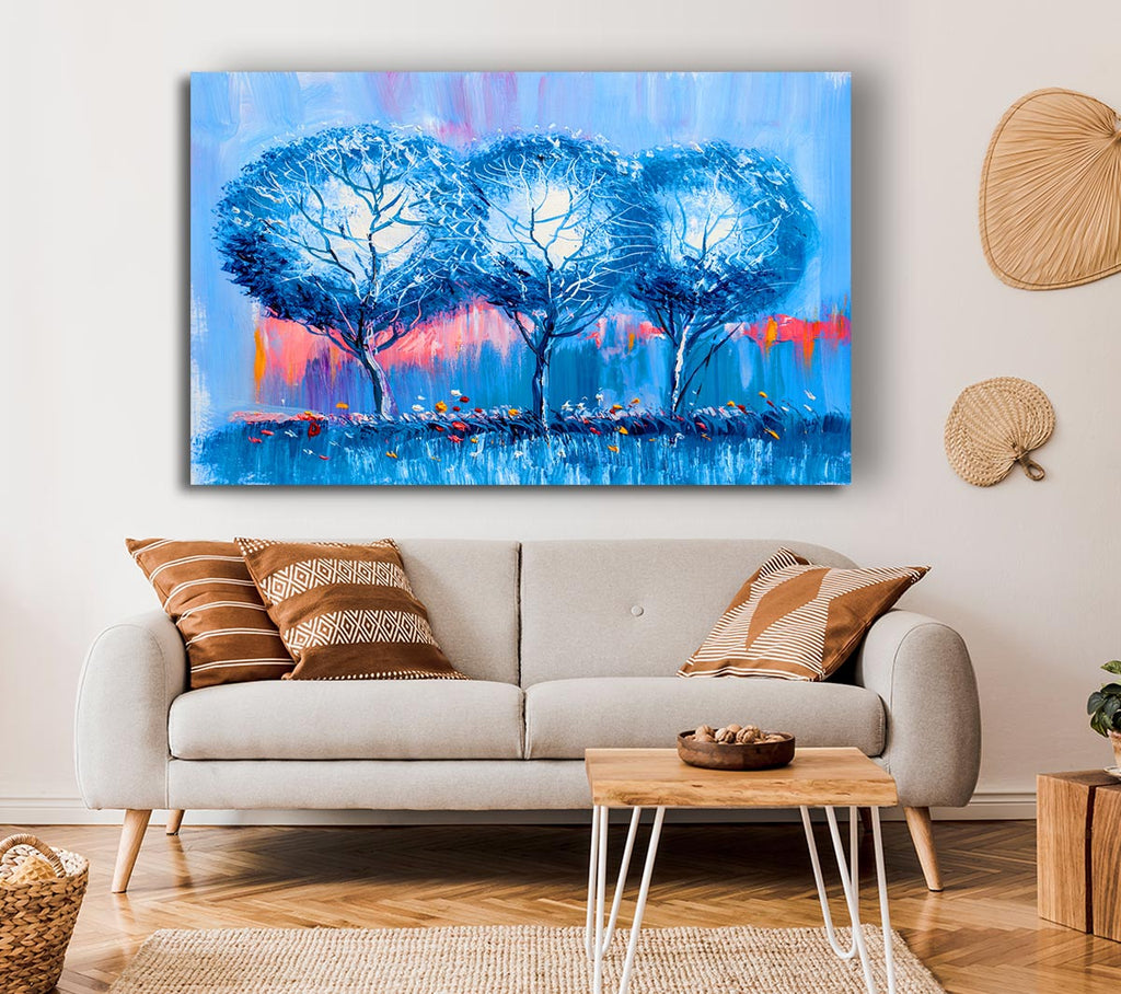 Picture of Three Blue Winter Trees Canvas Print Wall Art