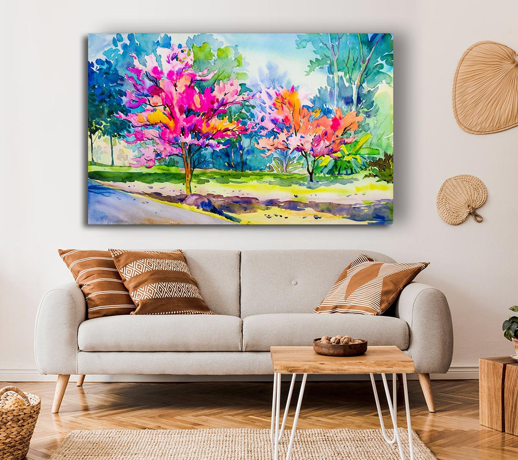 Picture of Vibrant Trees In Green Forest Canvas Print Wall Art