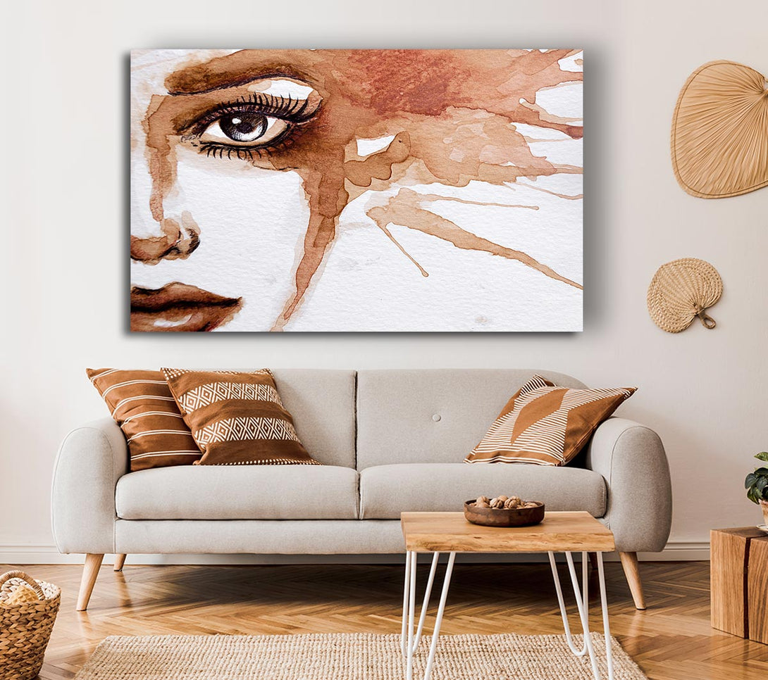 Picture of Watercolour Sepia Face Canvas Print Wall Art