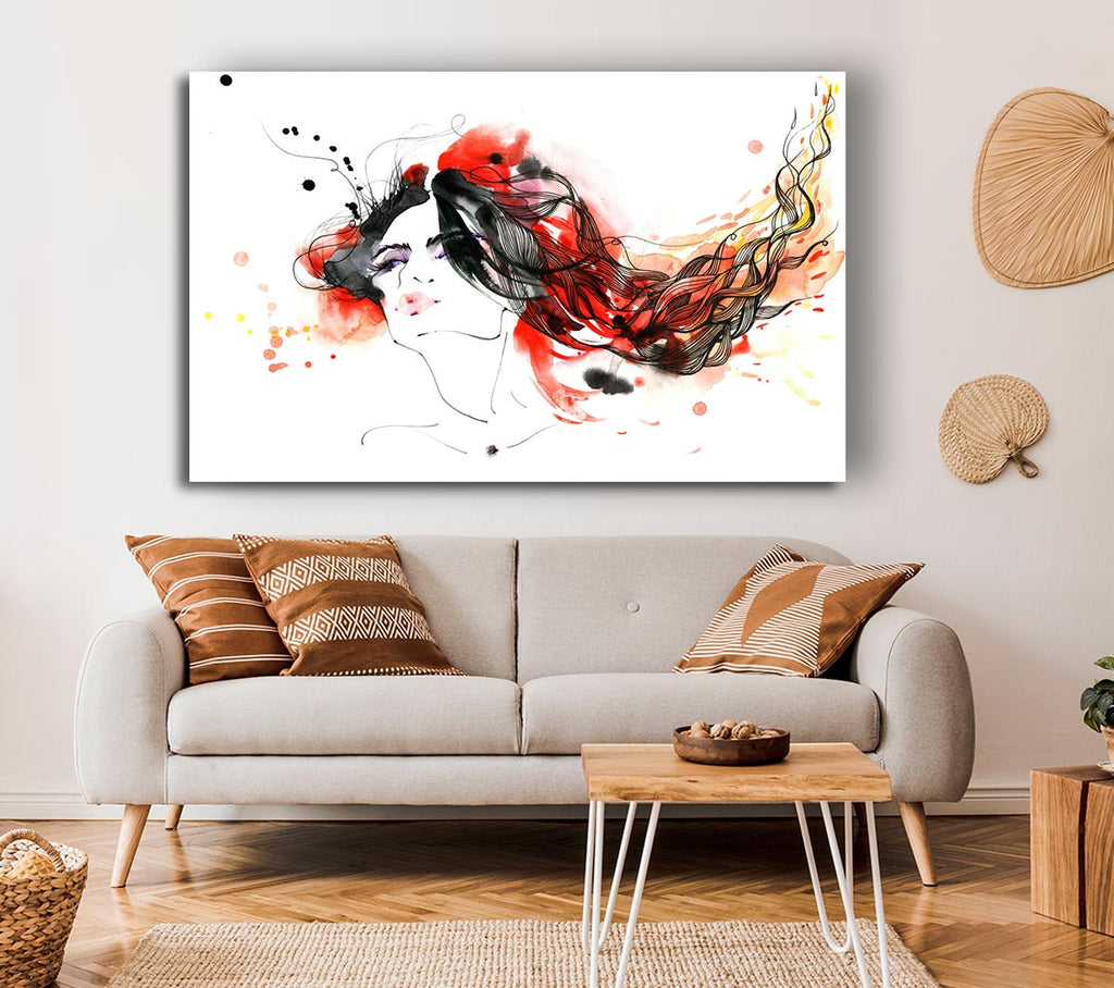 Picture of Woman In Ink And Red Canvas Print Wall Art