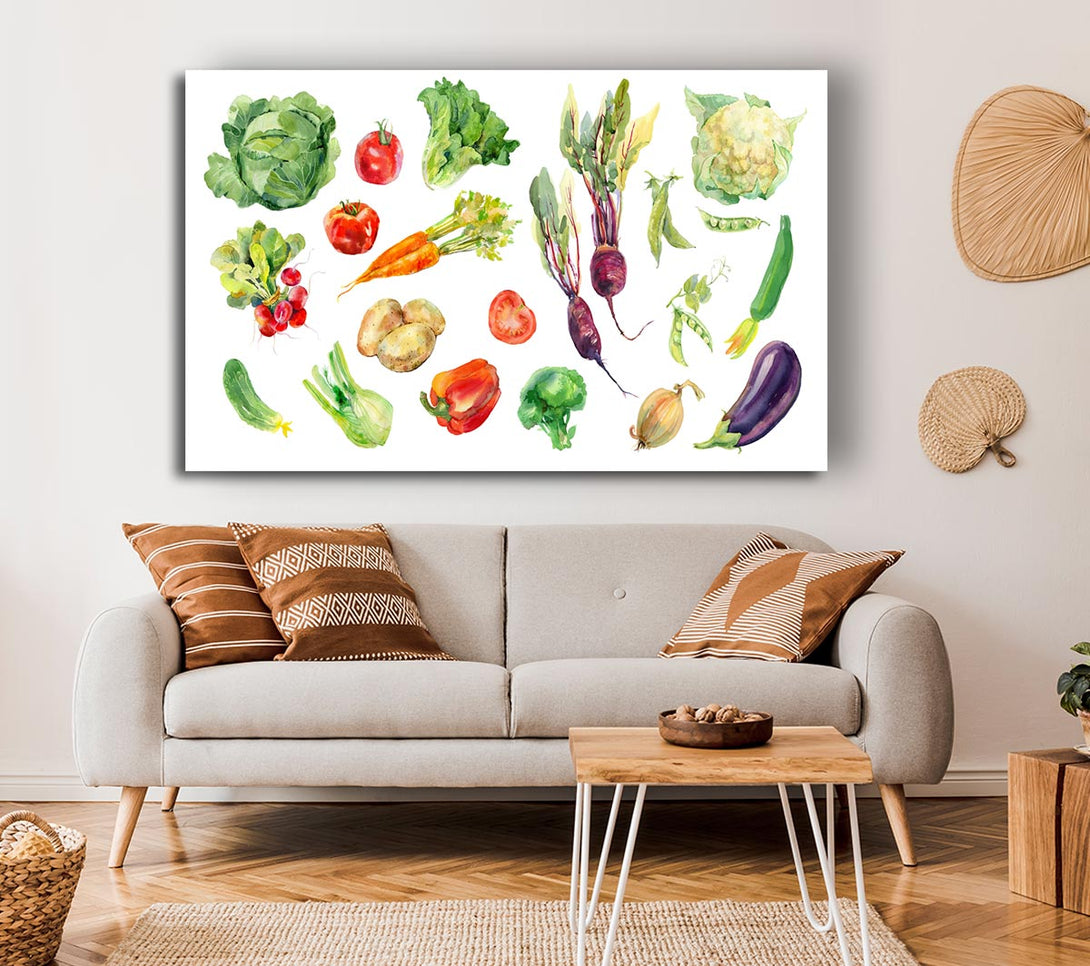 Picture of Selection Of Watercolour Vegetables Canvas Print Wall Art