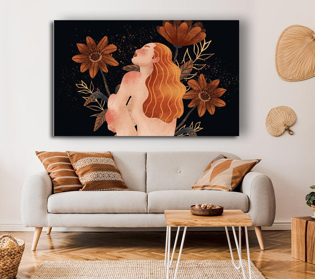 Picture of Red Haired Girl Floral Canvas Print Wall Art