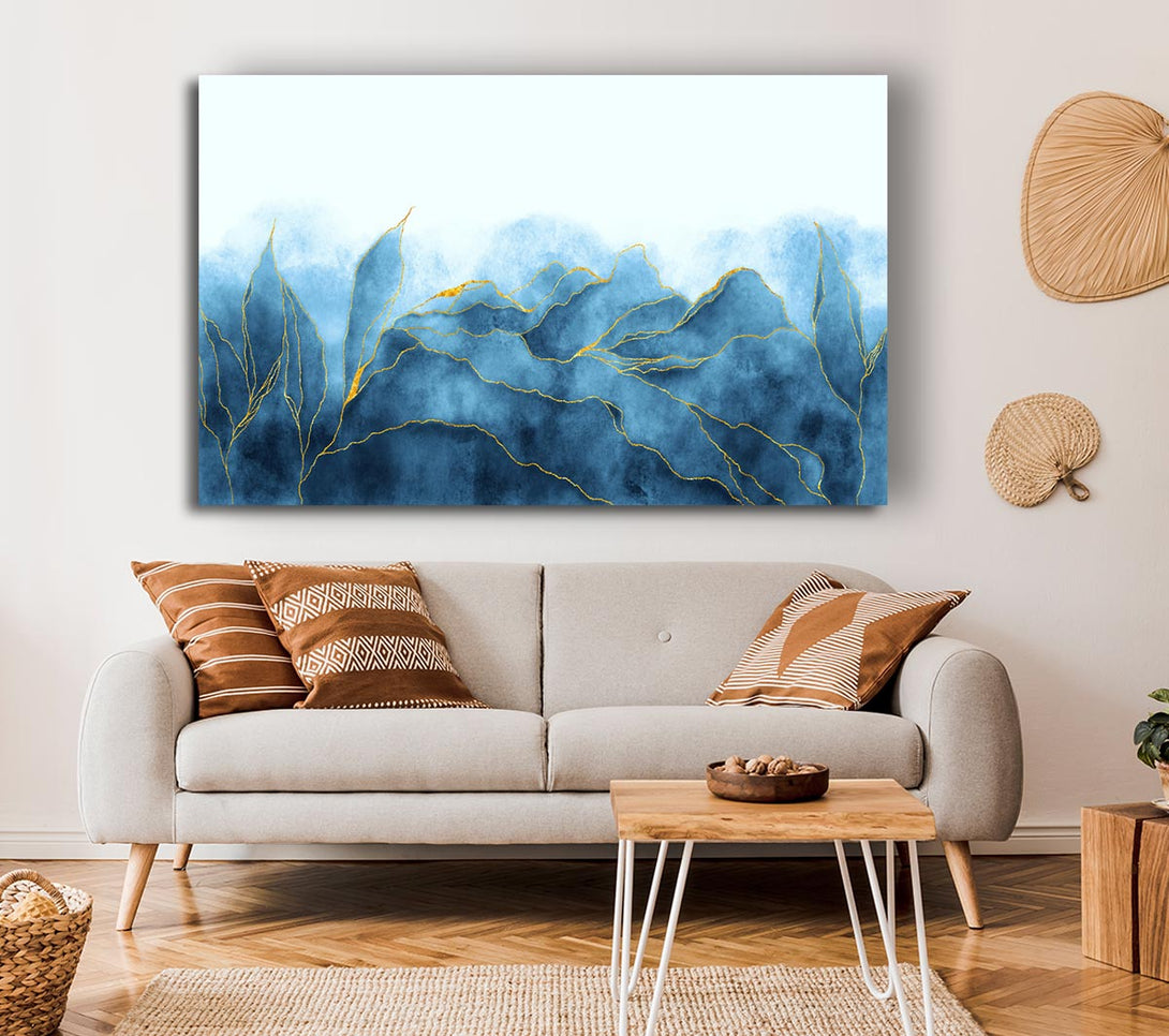 Picture of Blue Mists Of Gold Leaf Canvas Print Wall Art