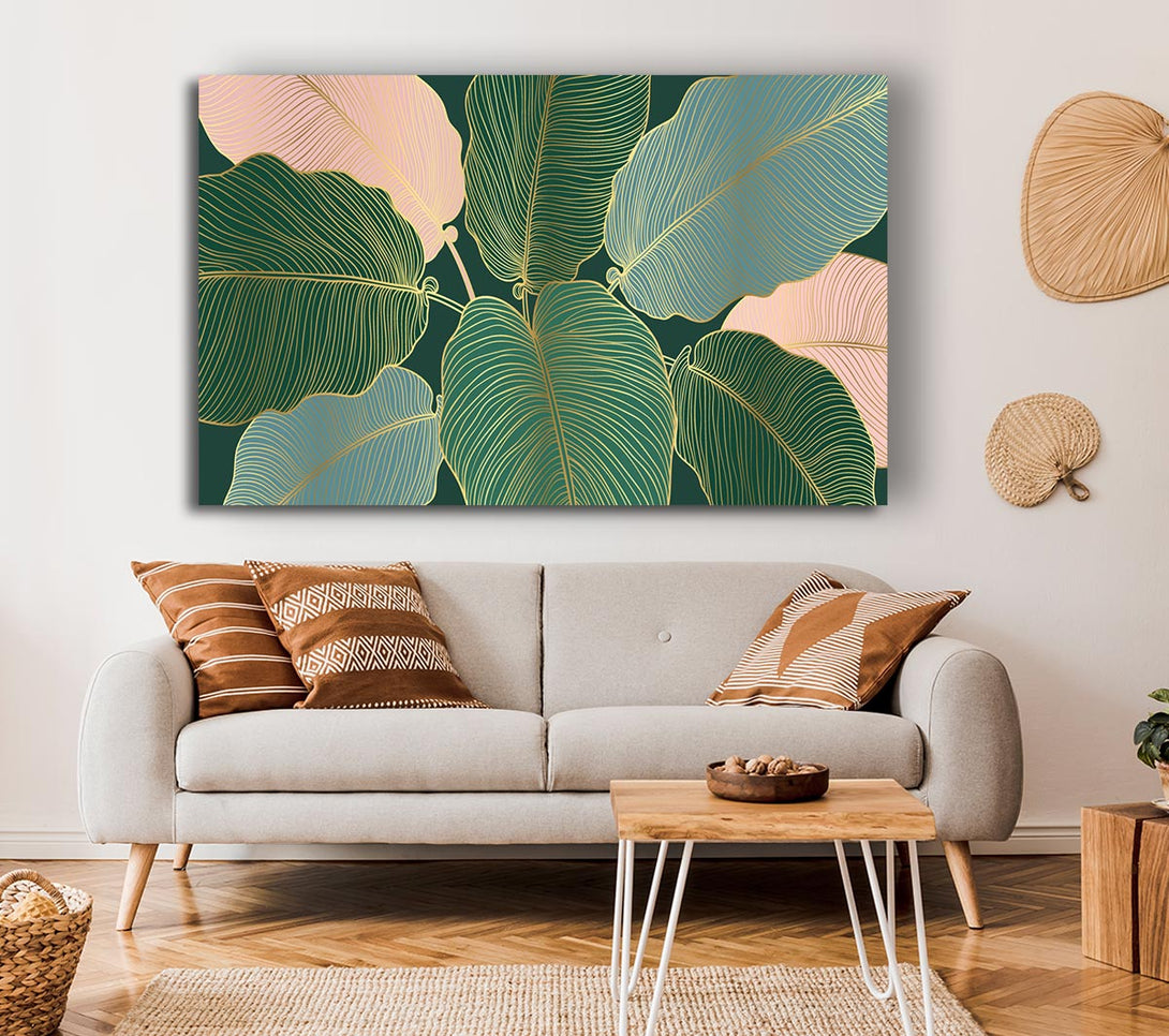 Picture of Palm Leaf Gold Lines Canvas Print Wall Art