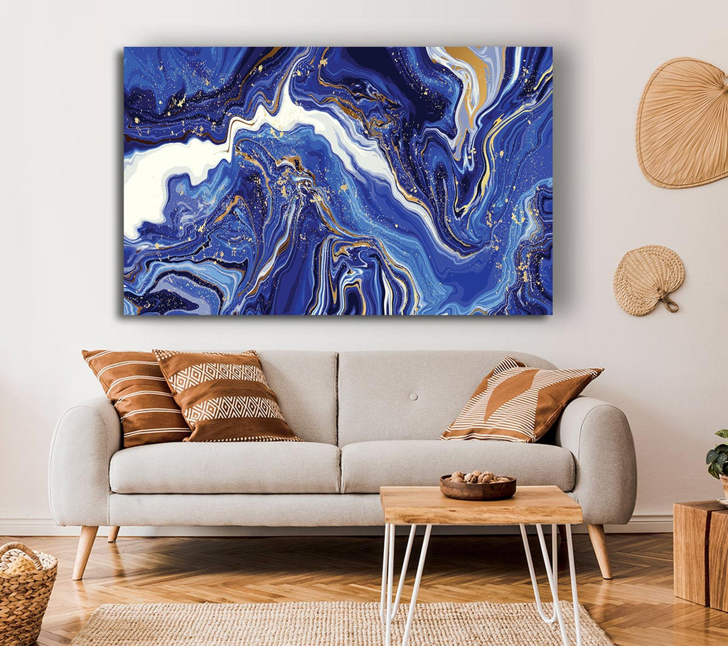 Picture of Blue And White Paint Mix Canvas Print Wall Art