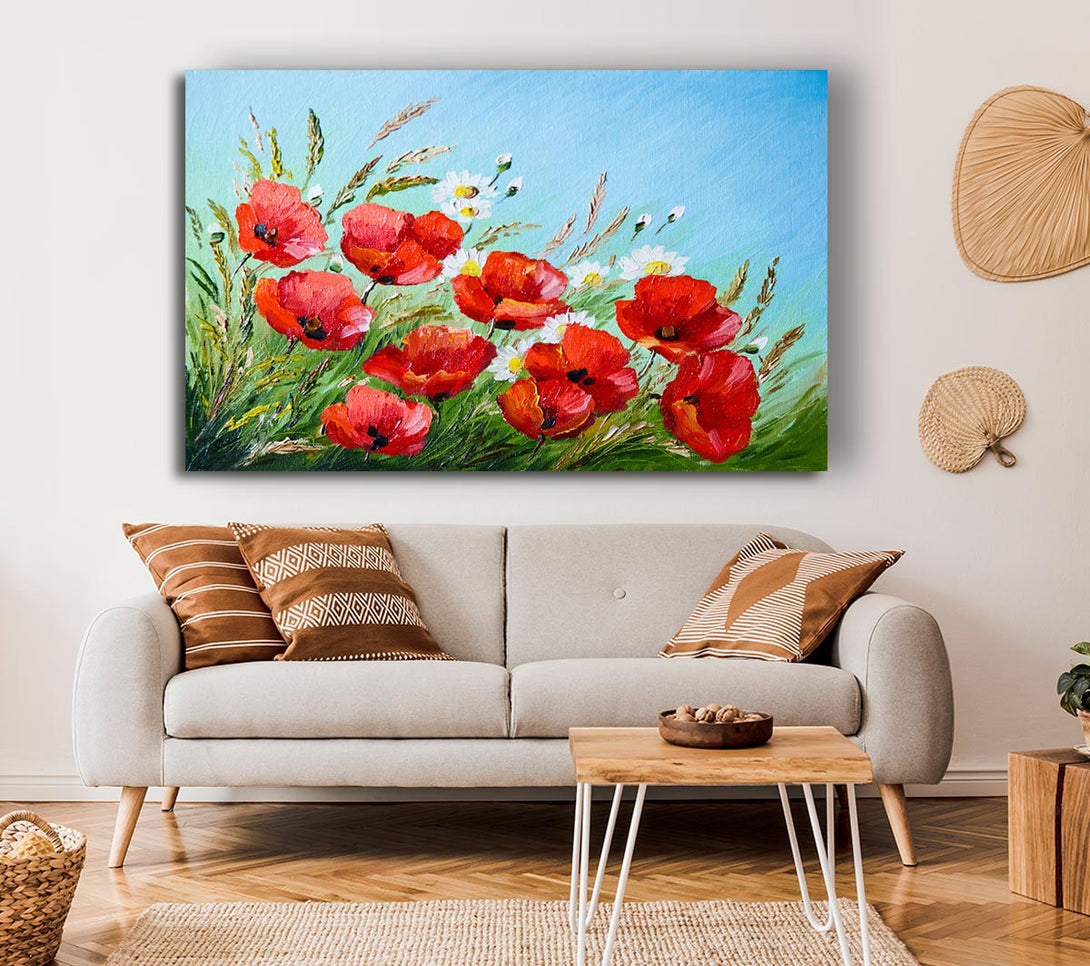 Picture of Poppies Under The Blue Sky Dream Canvas Print Wall Art