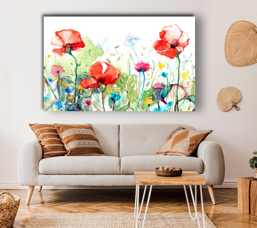 Picture of Poppies And Mixed Flowers Canvas Print Wall Art