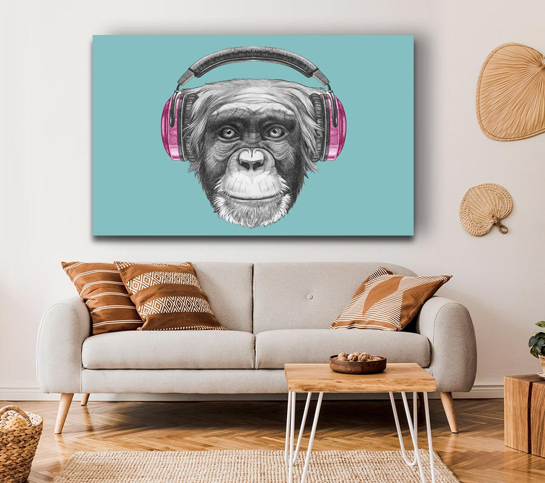 Picture of Chimpanzee Headphone Dj Canvas Print Wall Art