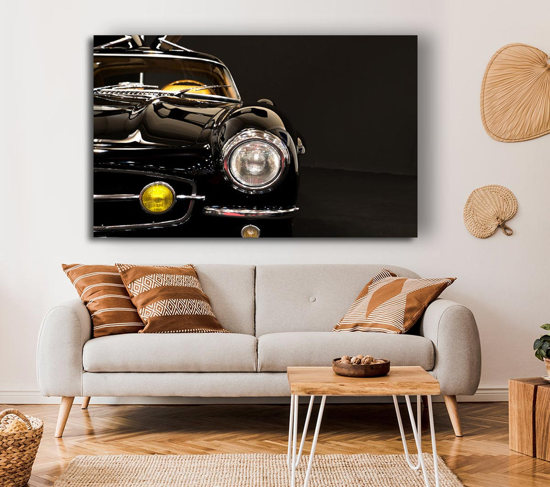 Picture of Classic Car Headlight Black Canvas Print Wall Art