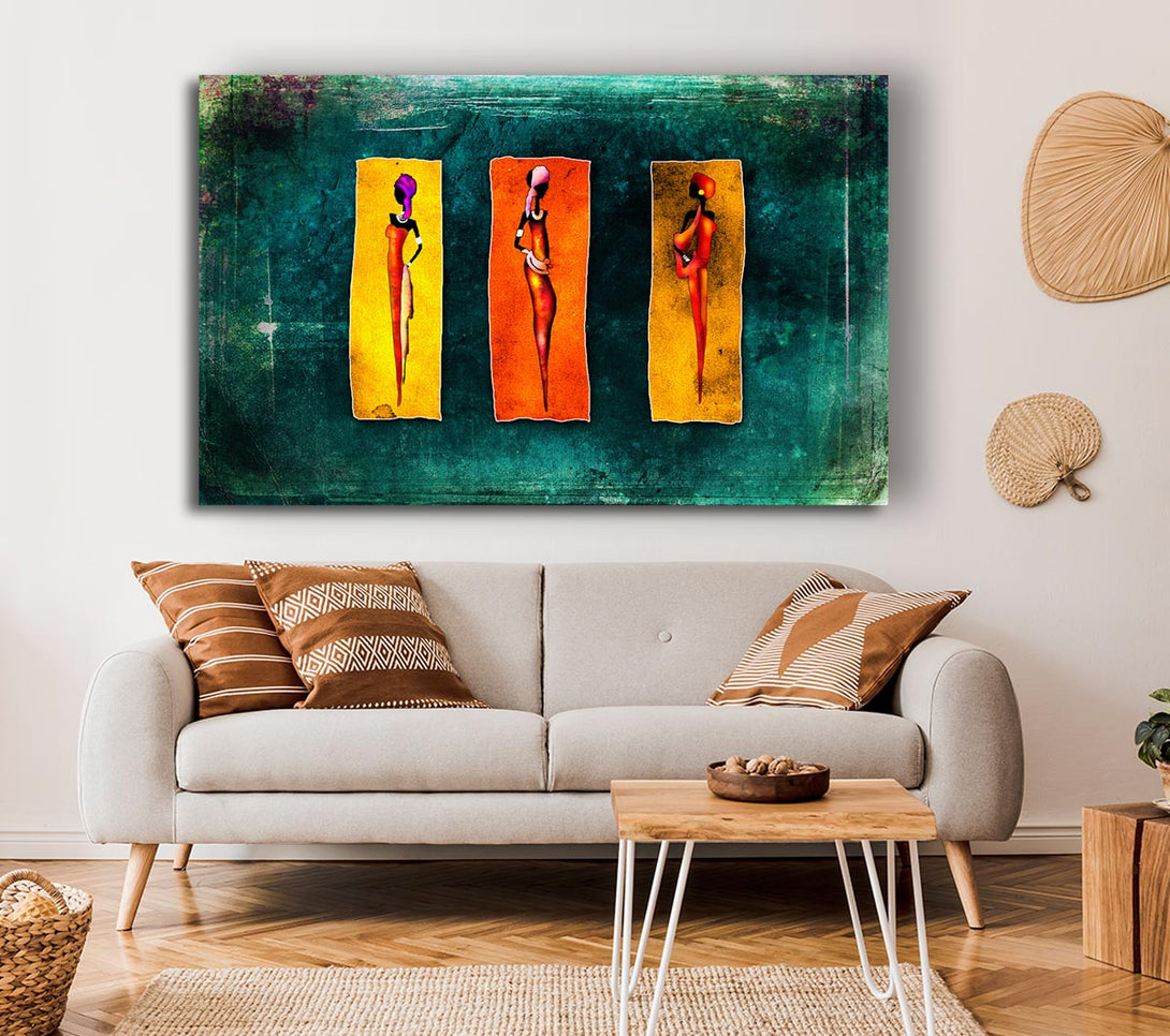 Picture of Three Traditional African Canvas Print Wall Art