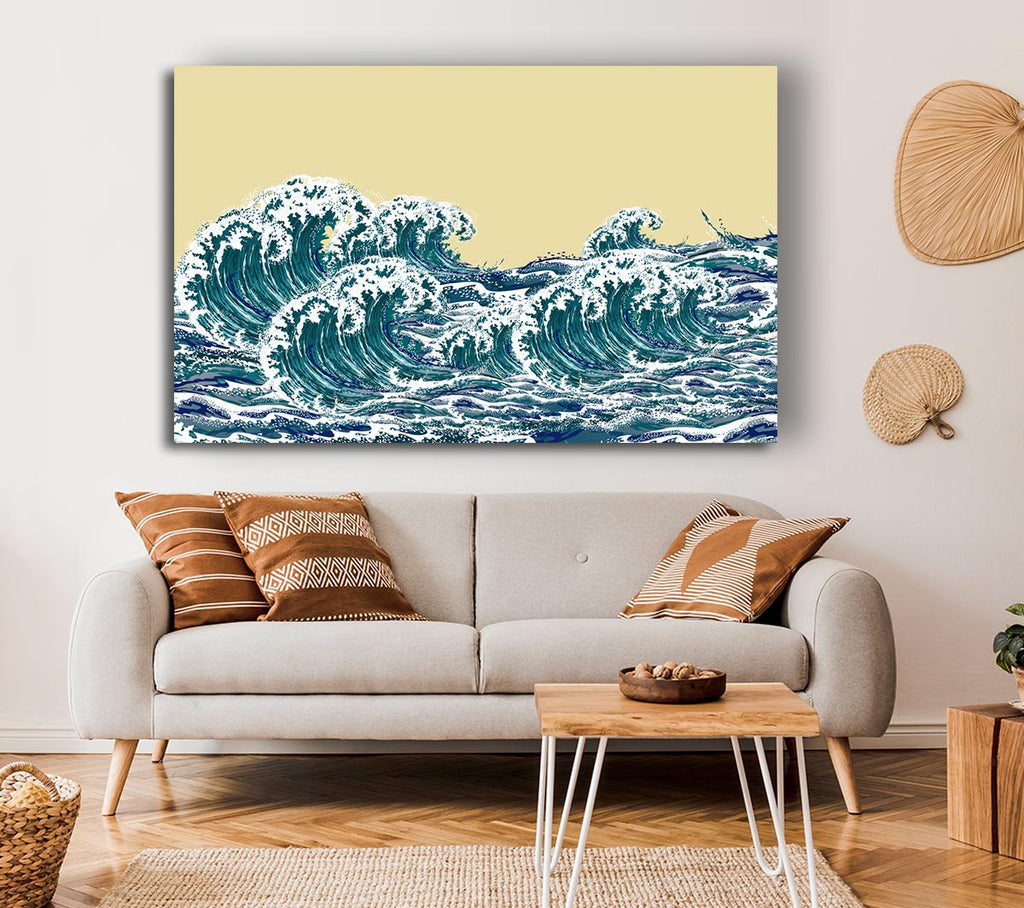 Picture of Waves On Yellow Canvas Print Wall Art