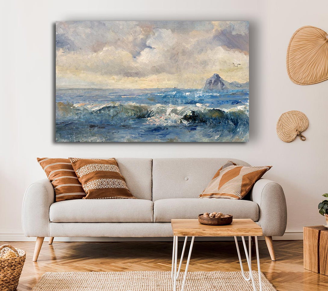  A Canvas Print of Dull Skies Over The Crashing Waves Canvas Print