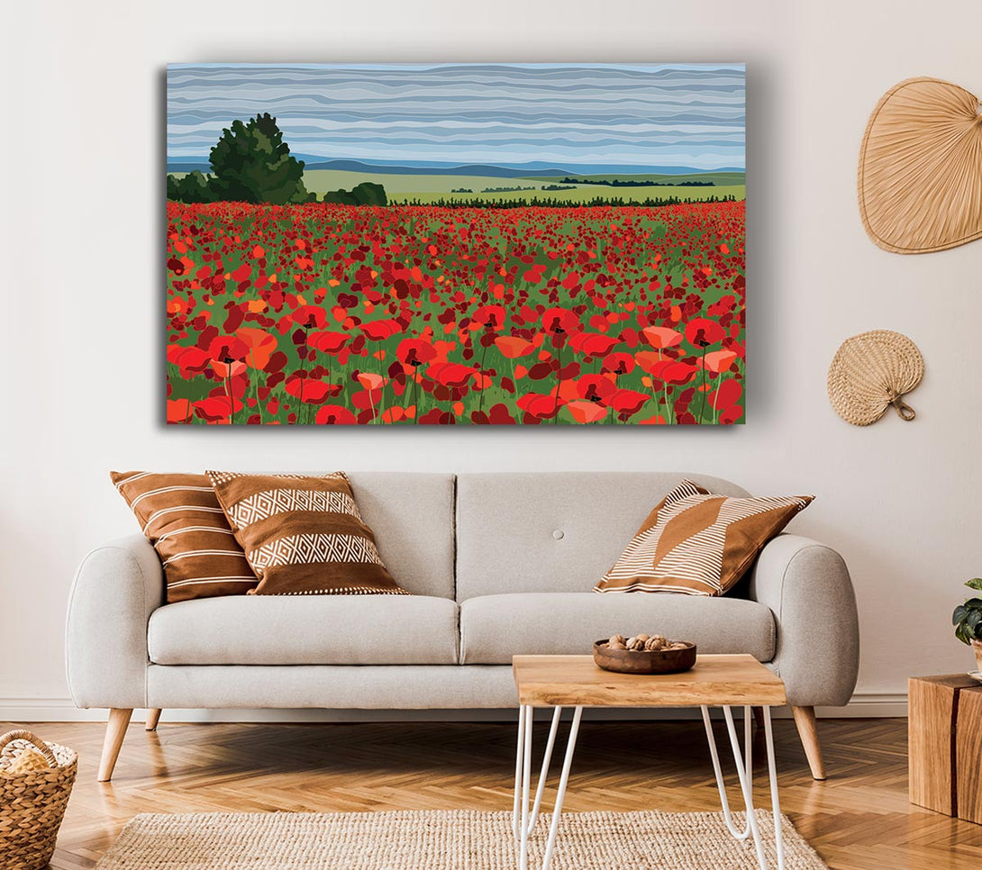 Picture of Red Poppy Field Flowers Canvas Print Wall Art