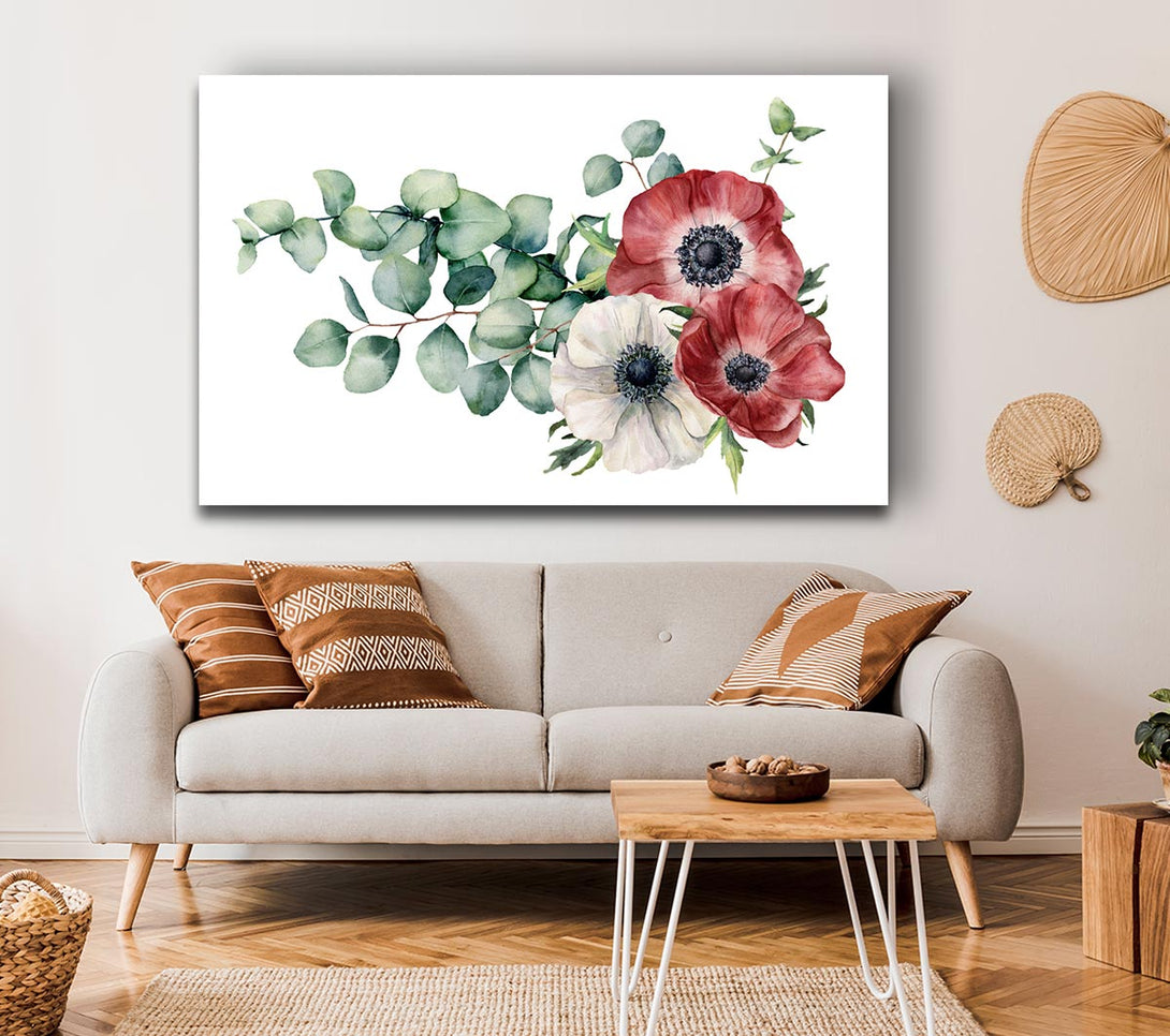 Picture of Green Leafed Flower Trio Canvas Print Wall Art