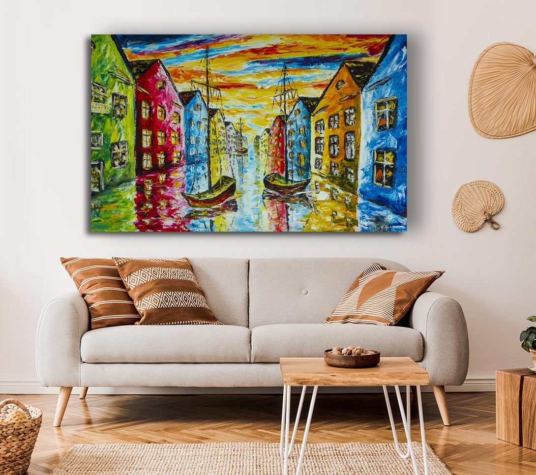 Picture of The Sea Village Painted Canvas Print Wall Art