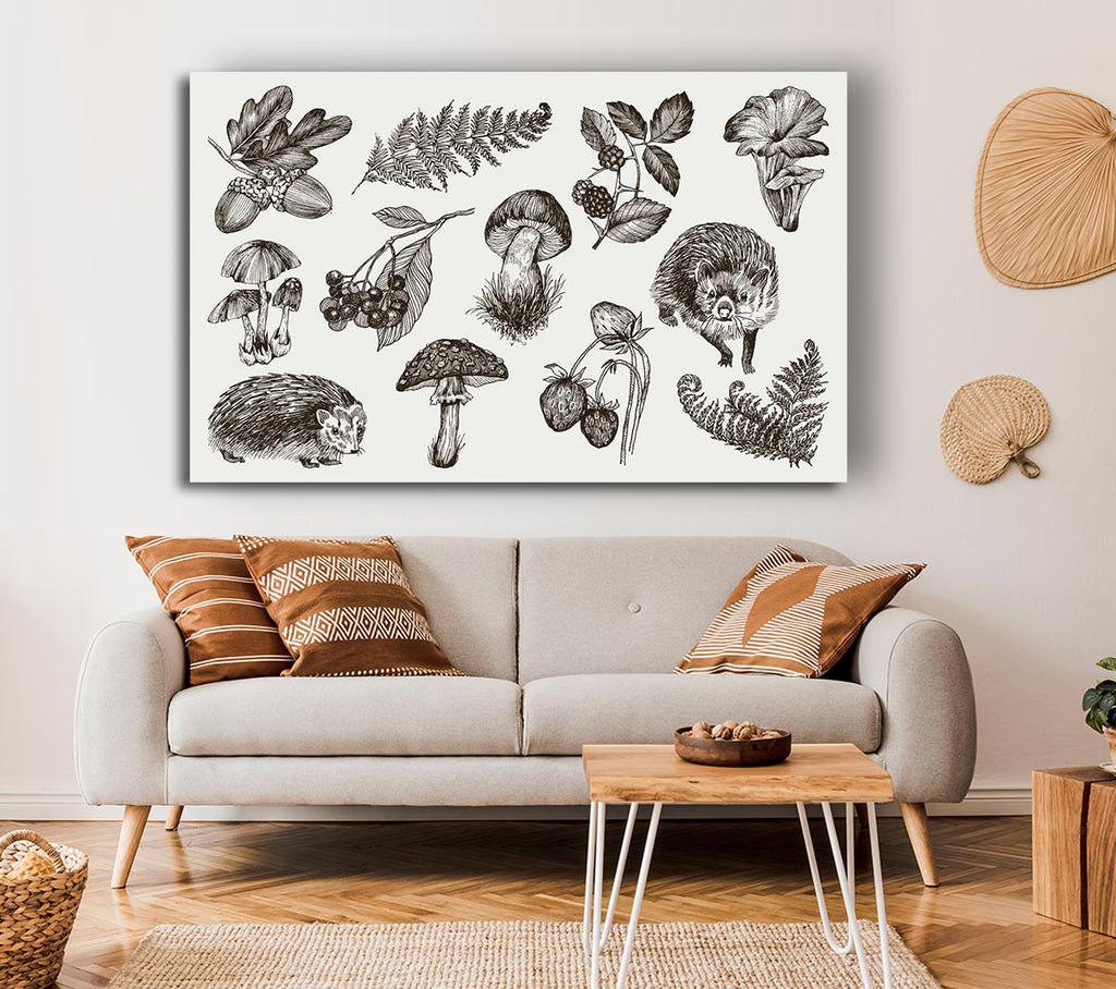 Picture of British Flowers And Wildlife Canvas Print Wall Art