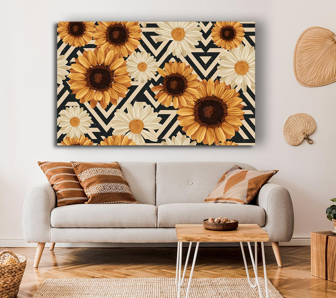 Picture of Summer Flowers On Abstract Canvas Print Wall Art