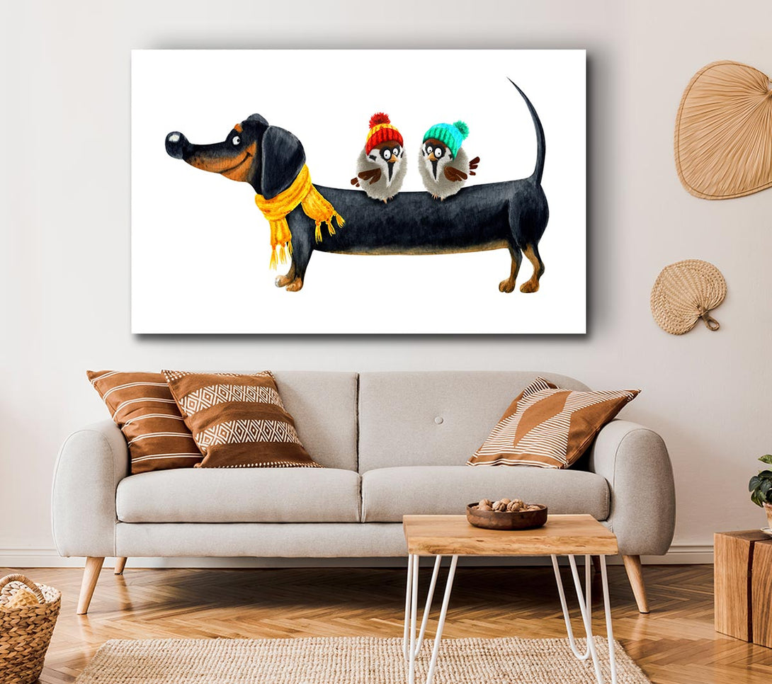 Picture of Sausage Dog Birds Canvas Print Wall Art