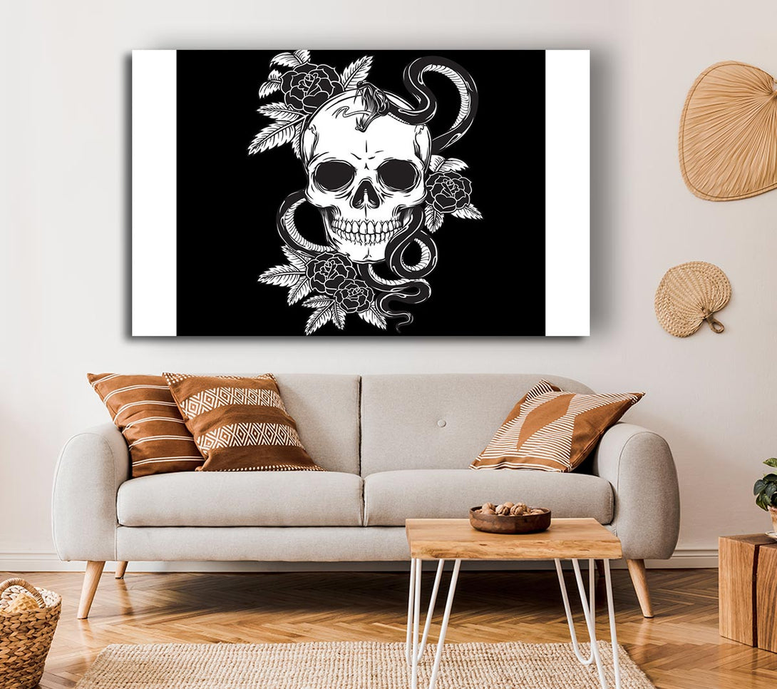  A Canvas Print of Skull Snake And Flowers Canvas Print
