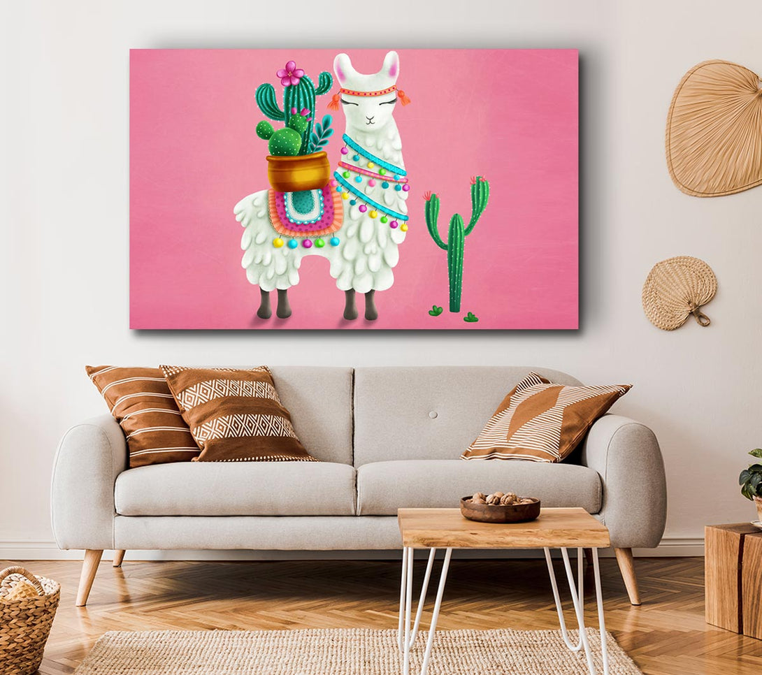 Picture of Llama Carrying Cactus Canvas Print Wall Art