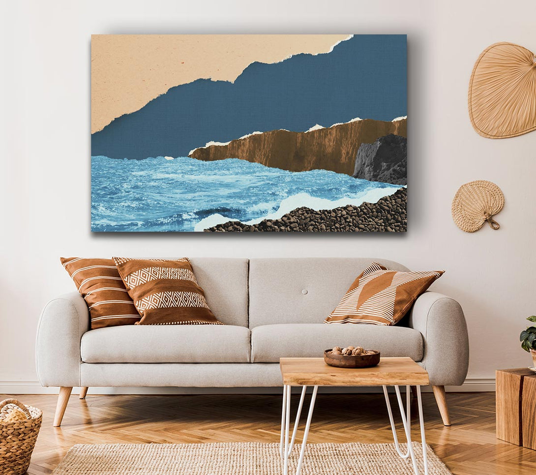 Picture of Cut Out Mountain Ocean Canvas Print Wall Art