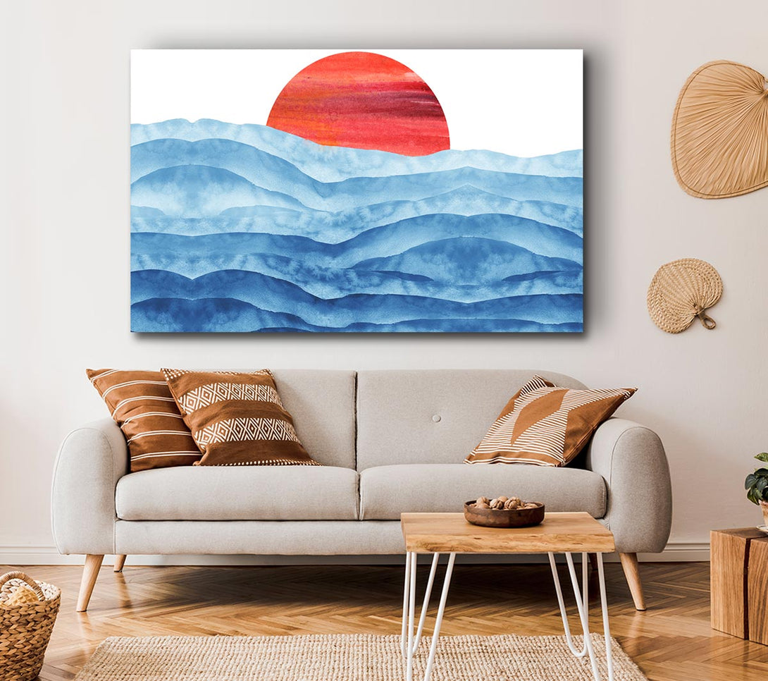 Picture of Red Sun Over The Ripples Canvas Print Wall Art