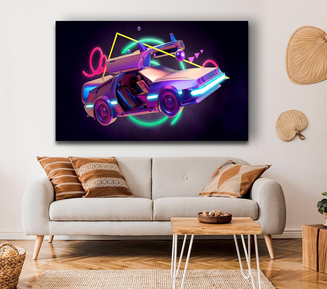 Picture of Delorean Car Neon Canvas Print Wall Art