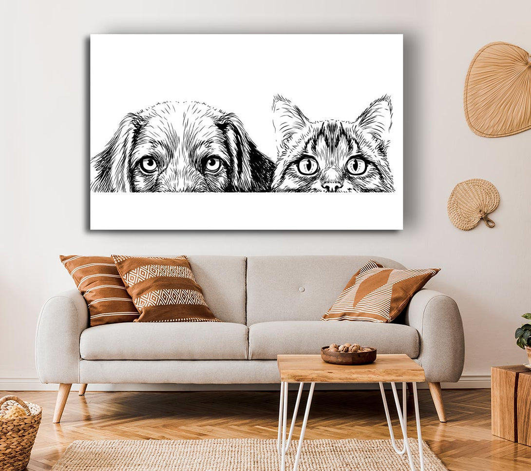 Picture of Cat And Dog Peep Canvas Print Wall Art