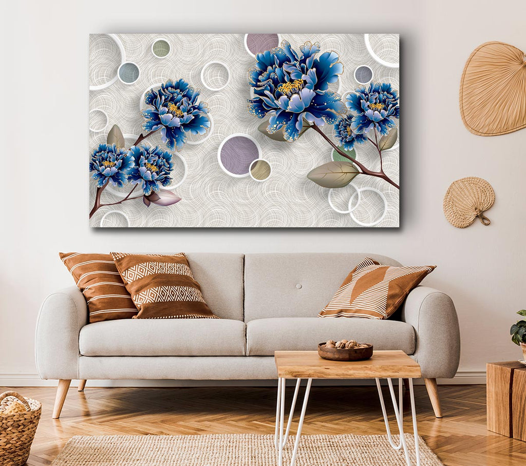Picture of Blue Stunning Flower Circles Canvas Print Wall Art