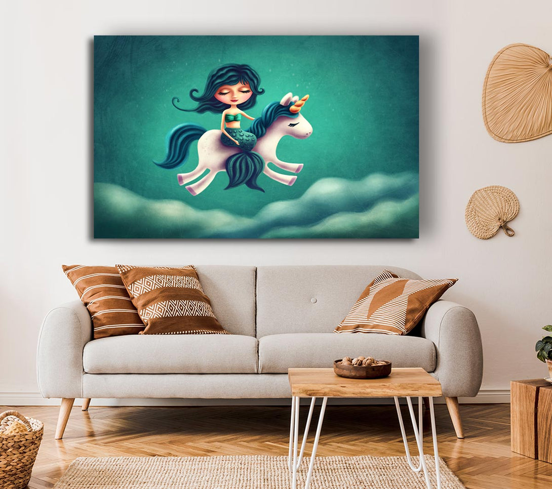 Picture of Mermaid Riding A Unicorn Canvas Print Wall Art