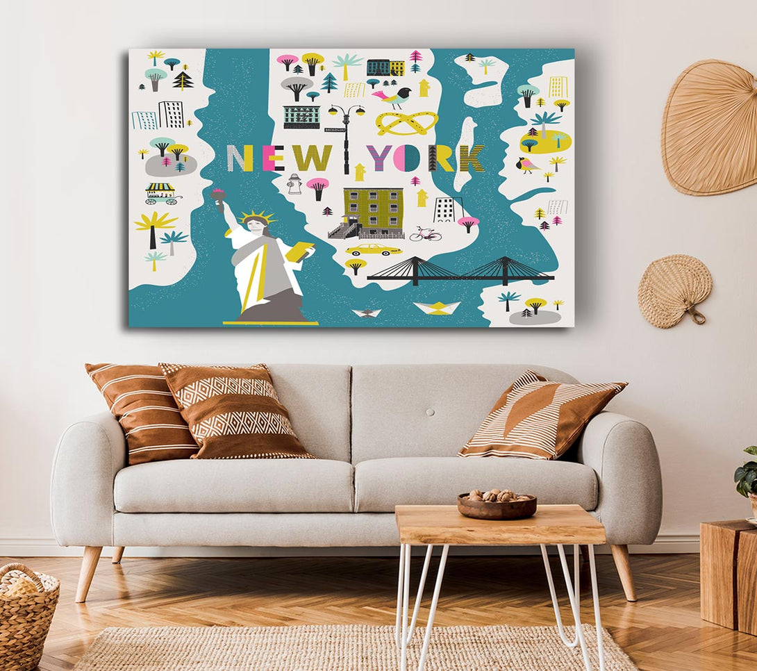 Picture of The Little Map Of New York Canvas Print Wall Art