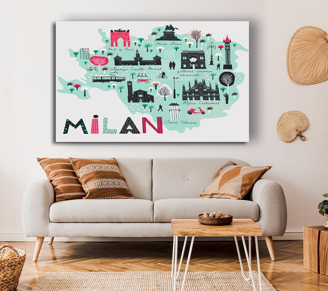 Picture of The Little Map Of Milan Canvas Print Wall Art