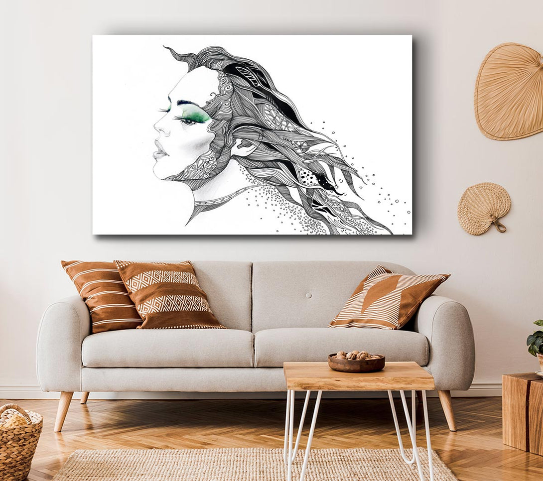 Picture of Woman Face Pen Scribble Canvas Print Wall Art