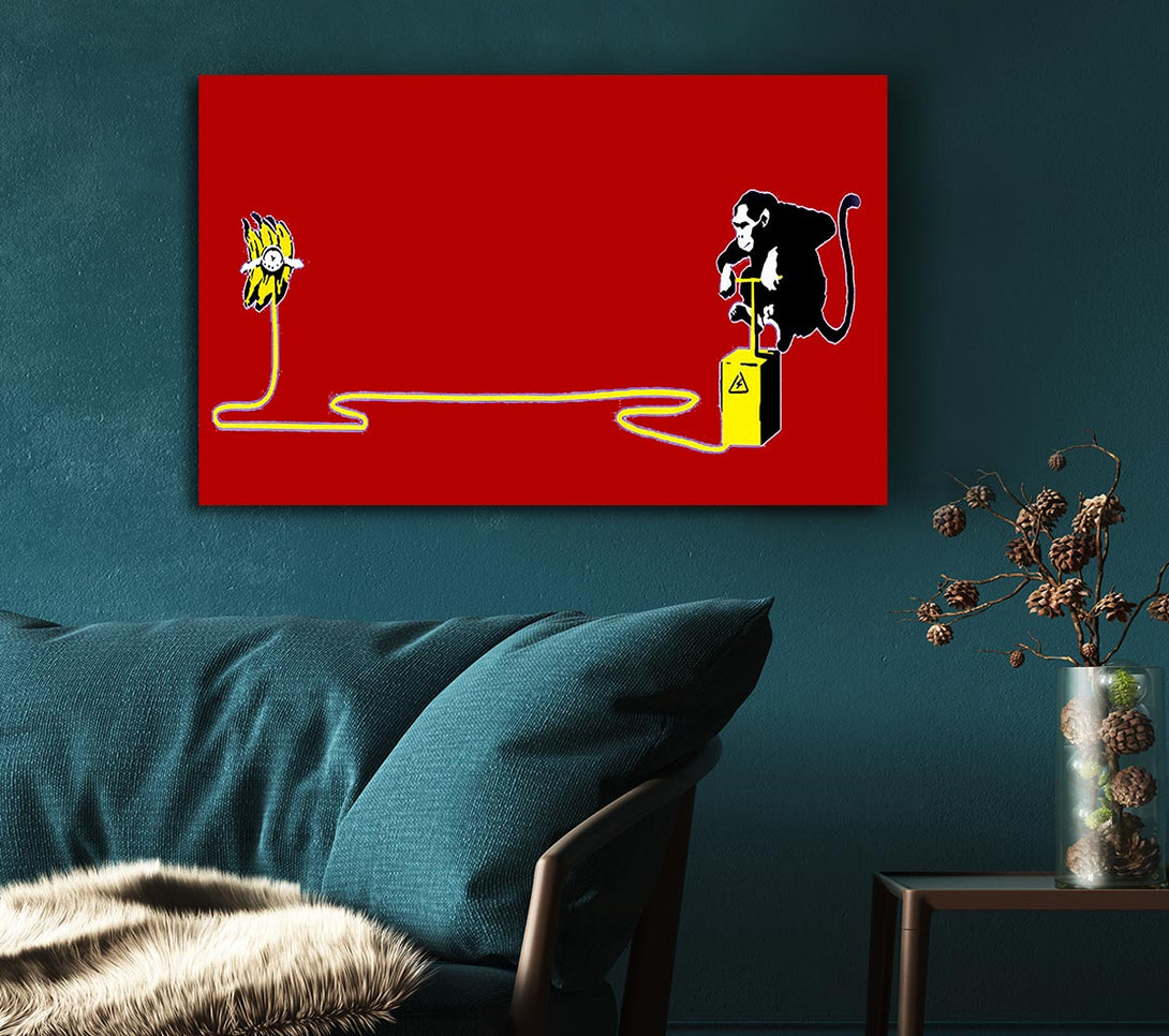 Picture of Banana Monkey Detonator Red Canvas Print Wall Art