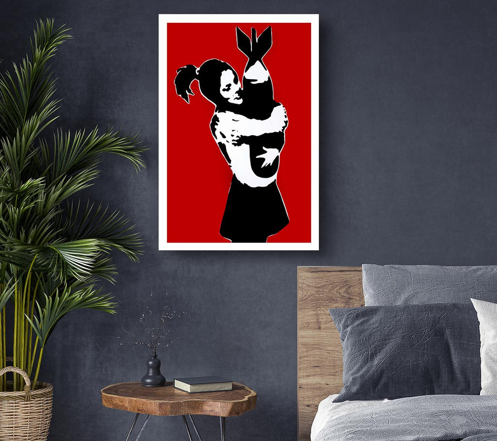 Picture of Bomb Hugger Girl Red Canvas Print Wall Art