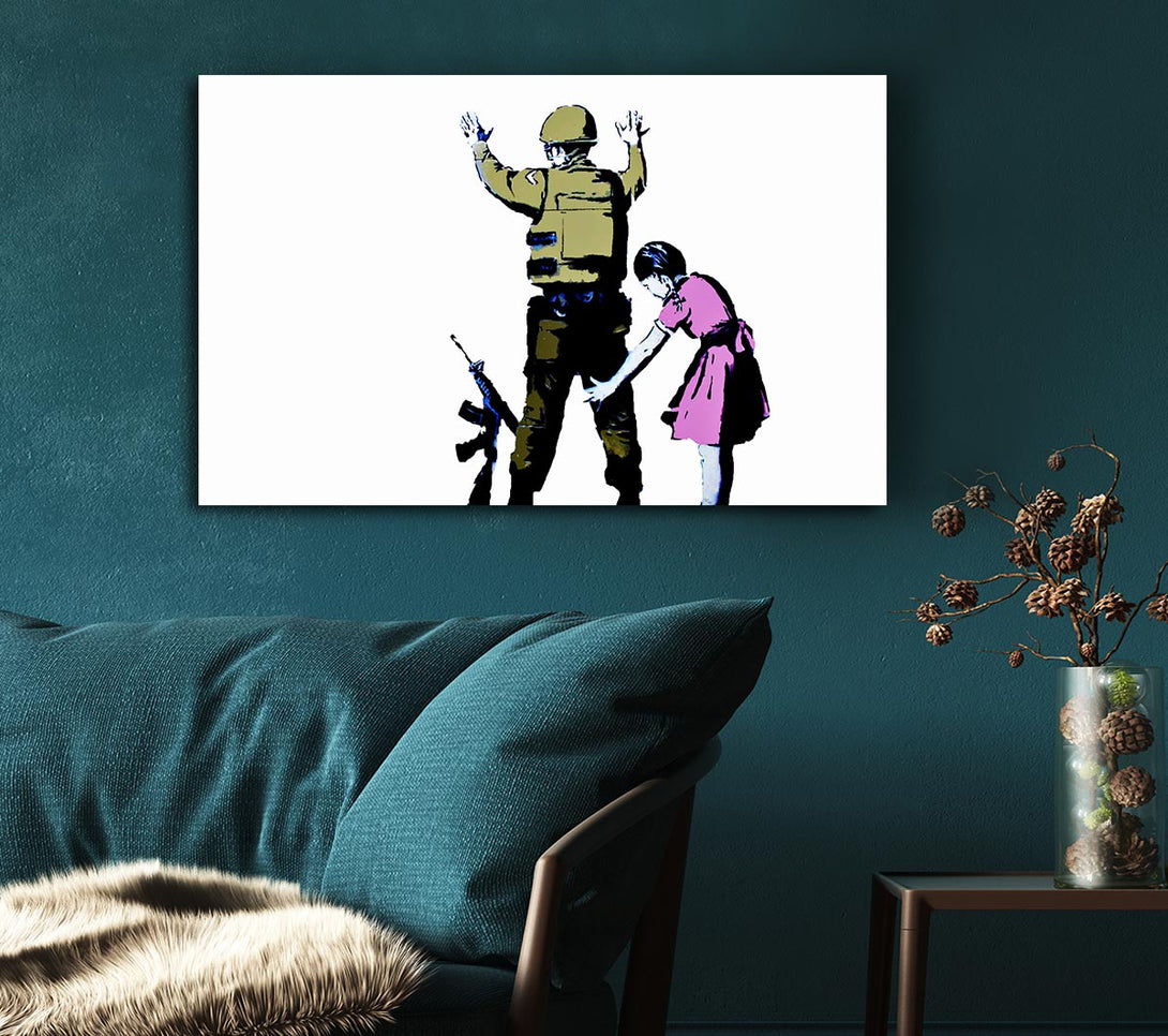 Picture of Child Frisking Soldier Canvas Print Wall Art