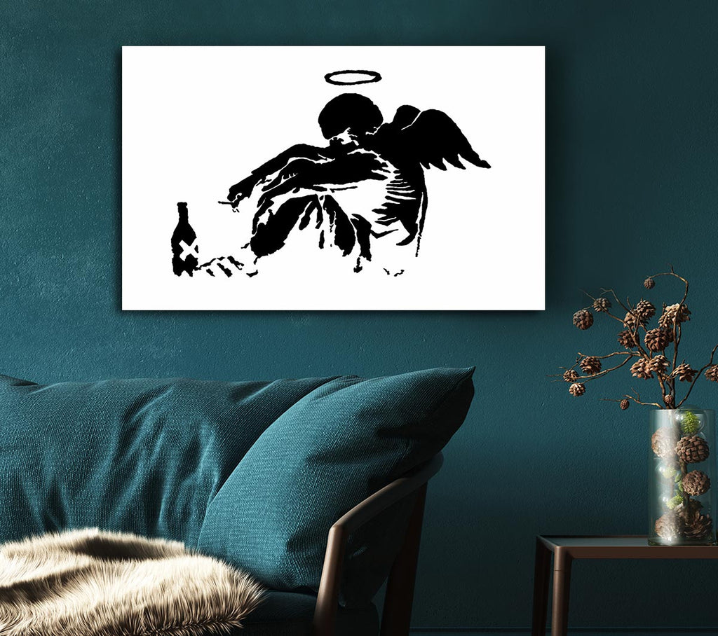 Picture of Fallen Angel Black White Canvas Print Wall Art