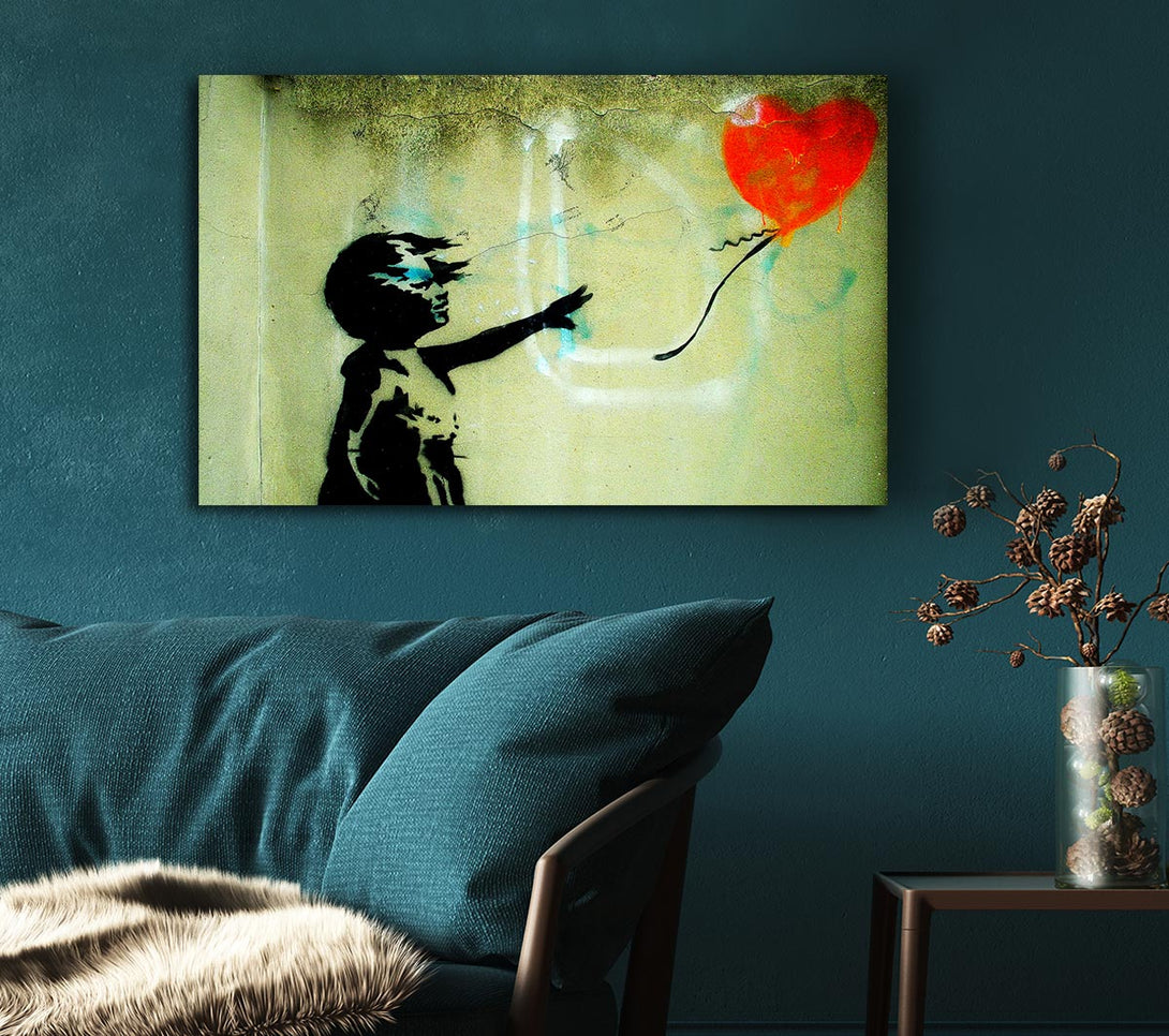 Picture of Love Heart Balloon Girl Float Canvas Print Wall Art