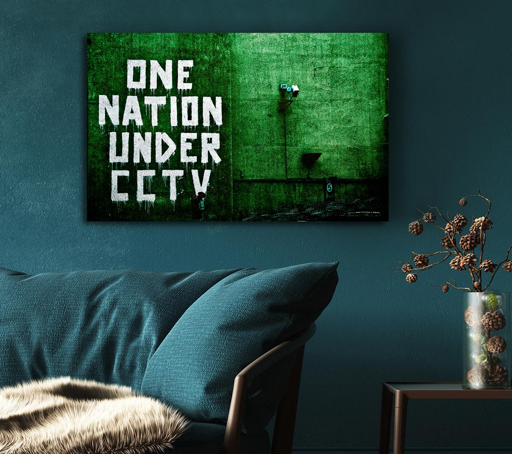 Picture of One Nation Under Cctv Green Canvas Print Wall Art