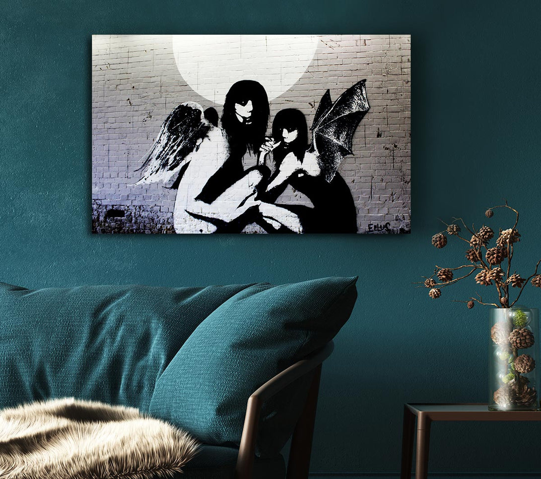  A Canvas Print of Banksy Angels In Moonlight Canvas Wall Art