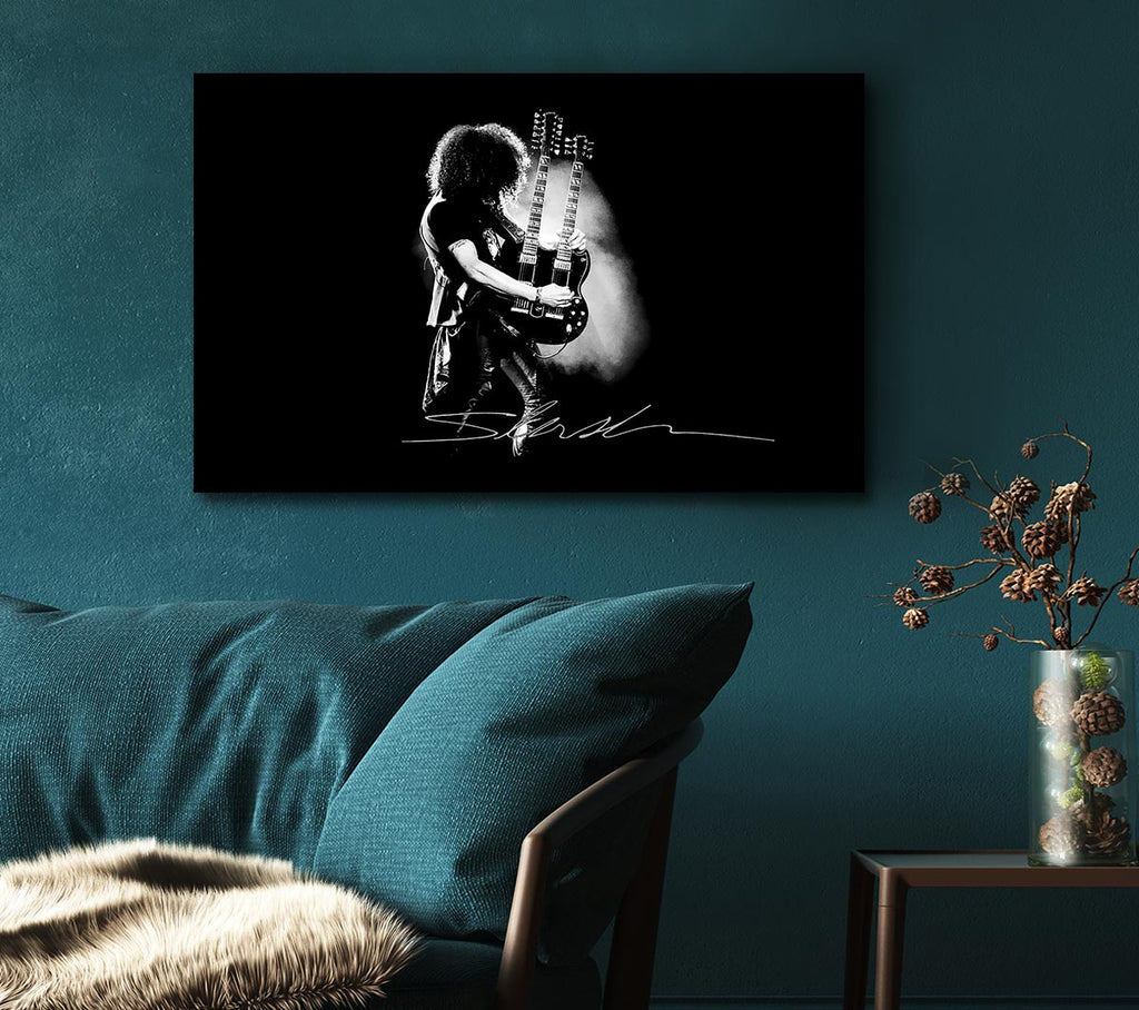 Picture of Slash Double Guitar B~w Canvas Print Wall Art