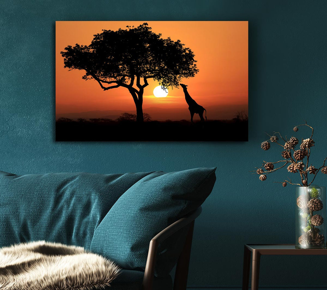  A Canvas Print of Giraffe Safari Sunset Canvas Print