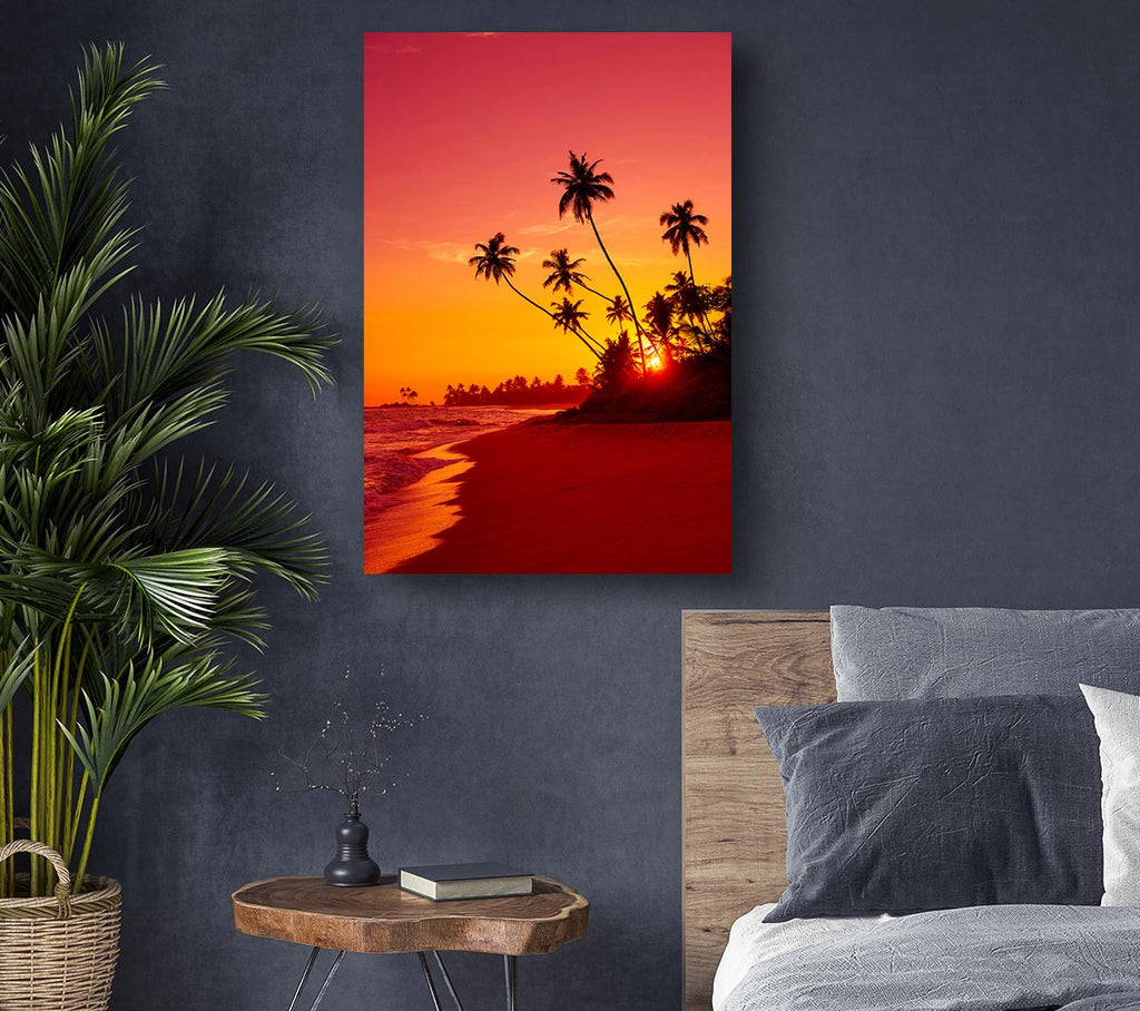 Picture of As The Sun Sets Under The Palm Trees Canvas Print Wall Art