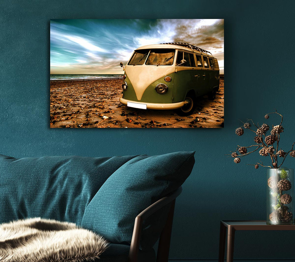 Picture of VW Camper Van Green Canvas Print Wall Art