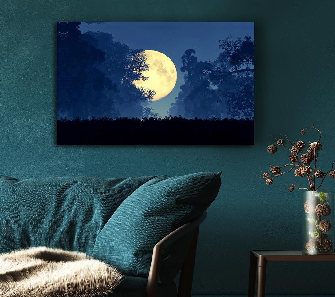  A Canvas Print of Stunning Midnight Moon Through The Trees Canvas Wall Art