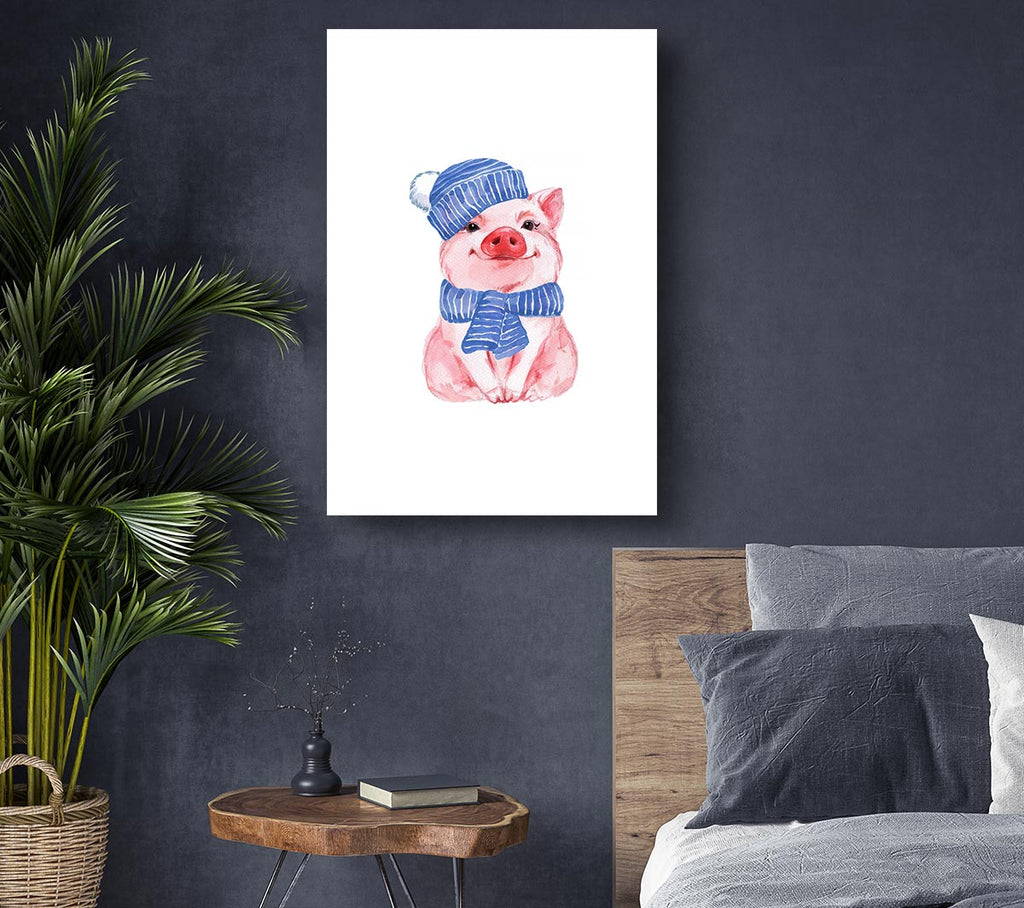 Picture of Winter Piggy Love Canvas Print Wall Art